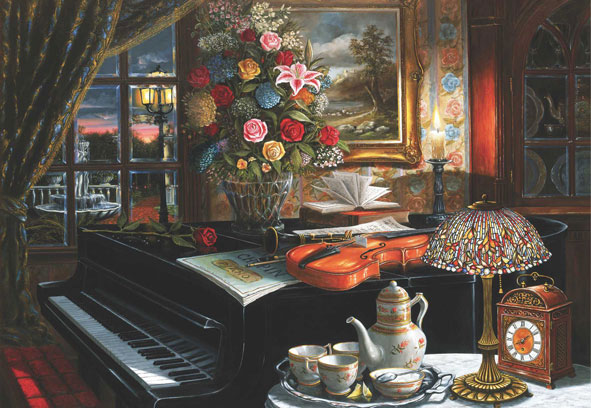 Puzzle Anatolian Bodegón Piano, Violín y Flores de 2000 Piezas