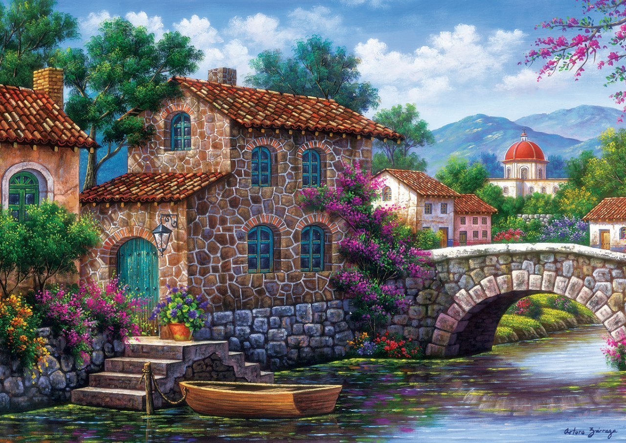 Puzzle Art Puzzle Canal con Flores de 500 Piezas