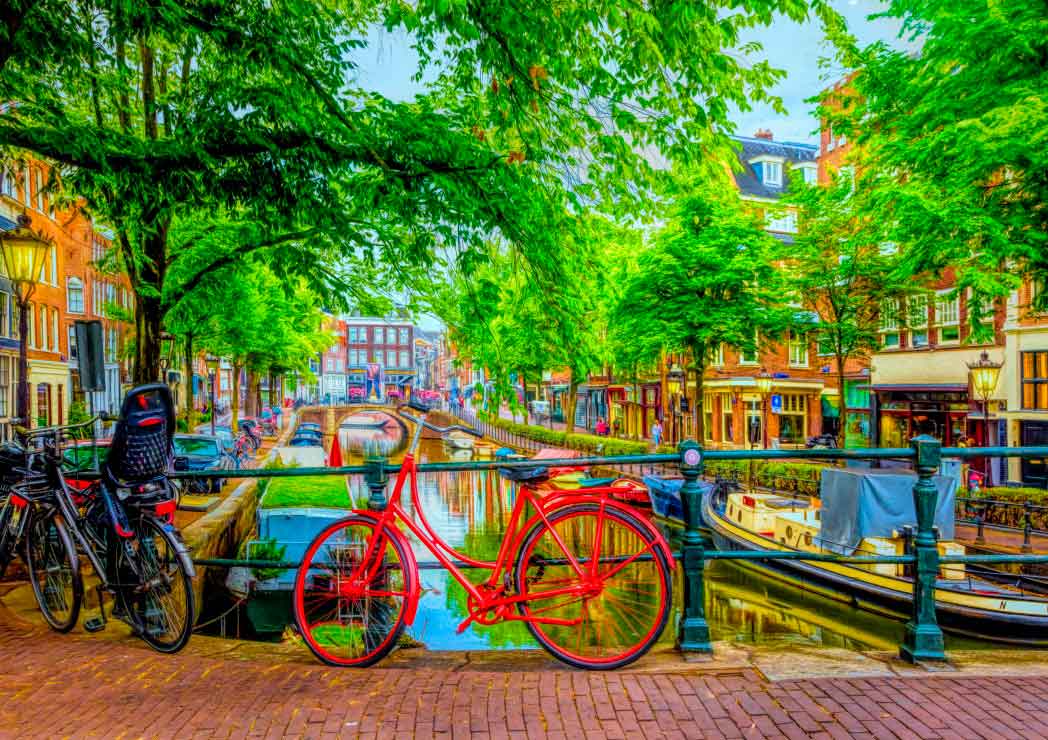 Puzzle Bluebird Bicicleta Roja en Ámsterdam de 1000 Piezas