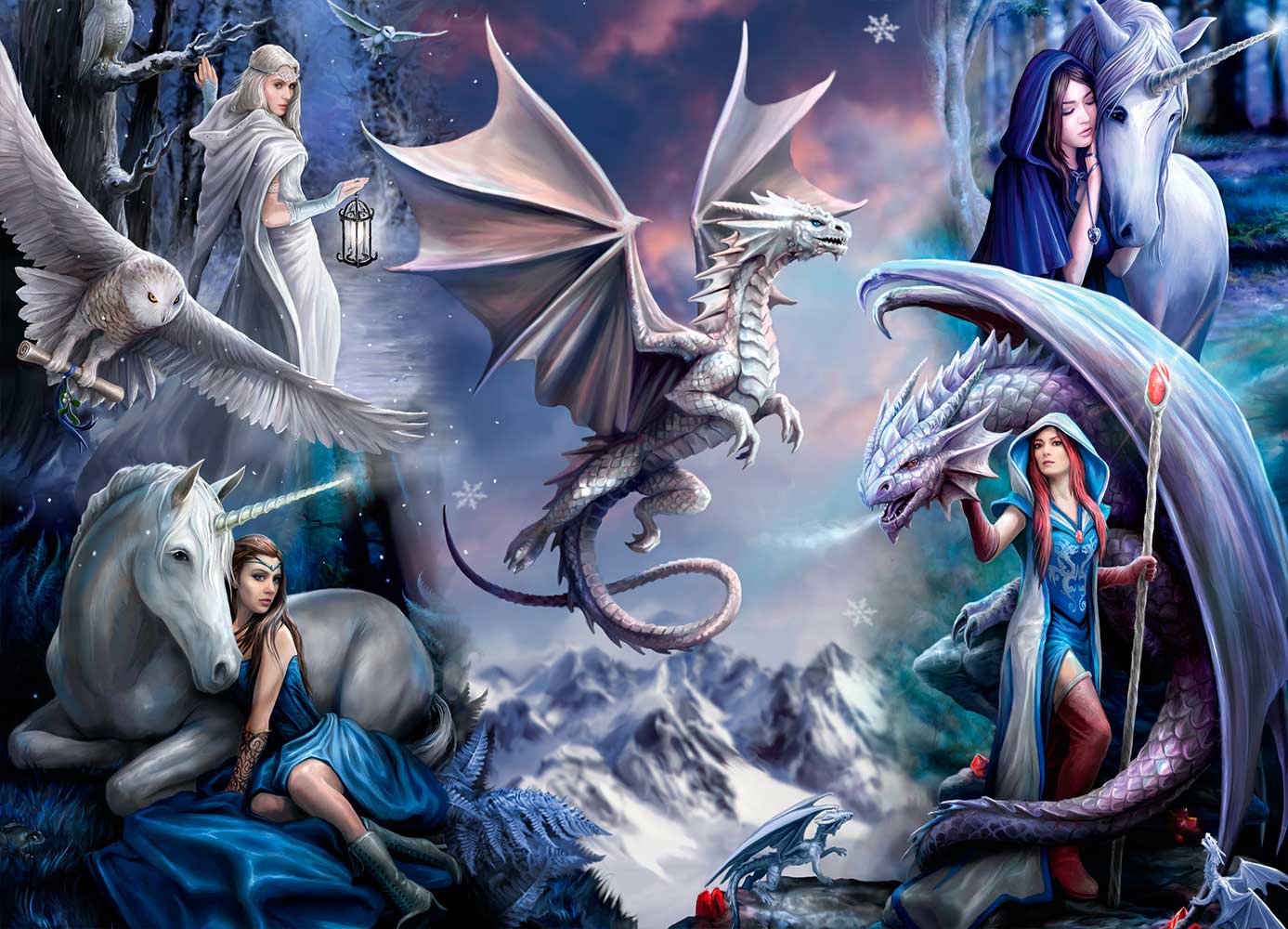 Puzzle Bluebird Collage de Dragón Plateado de 1500 Piezas