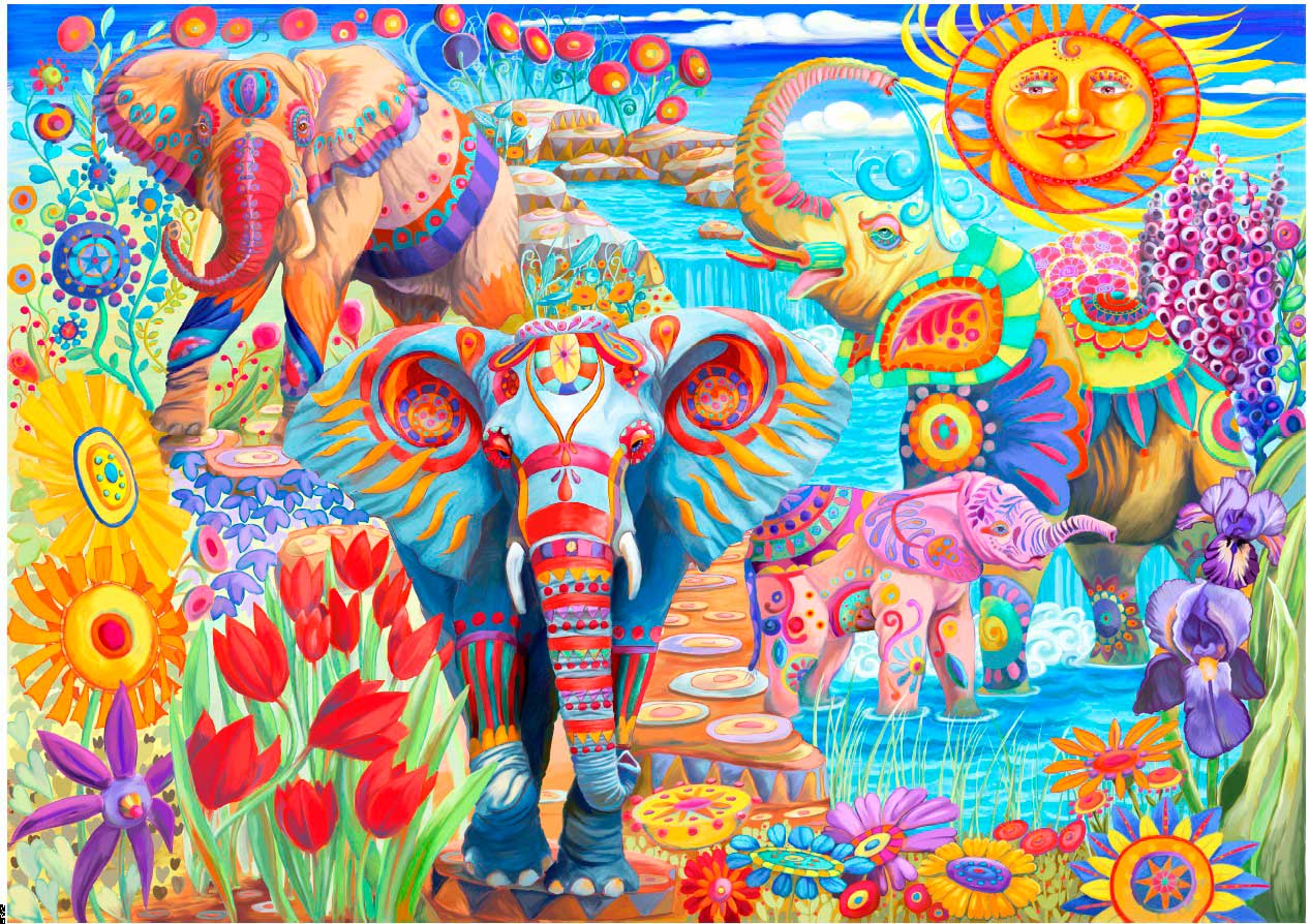 Puzzle Bluebird Jardín de Elefantes Coloridos de 2000 Pzs