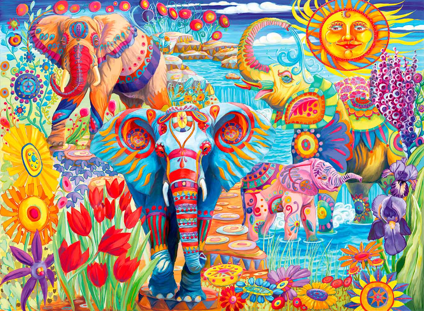 Puzzle Bluebird Jardín de Elefantes Coloridos de 6000 Piezas