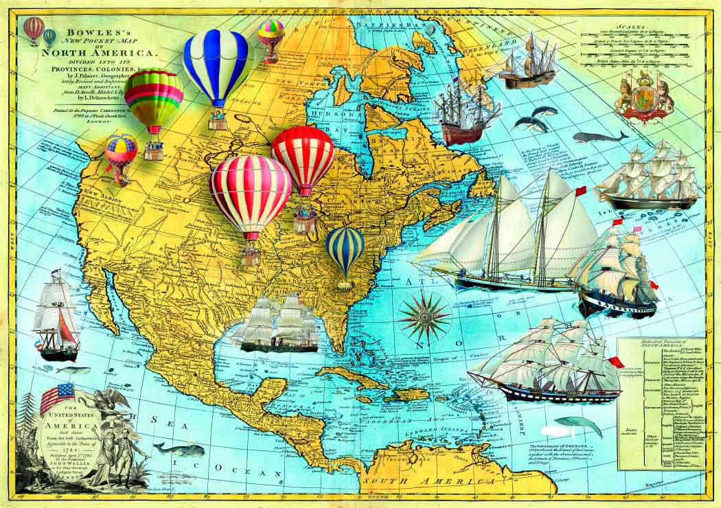 Puzzle Bluebird Mapa Vintage de Norteamérica de 1500 Piezas