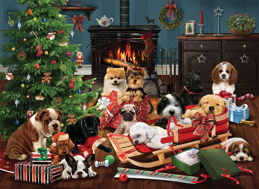 Puzzle Cobble Hill Cachorros de Navidad de 1000 Piezas