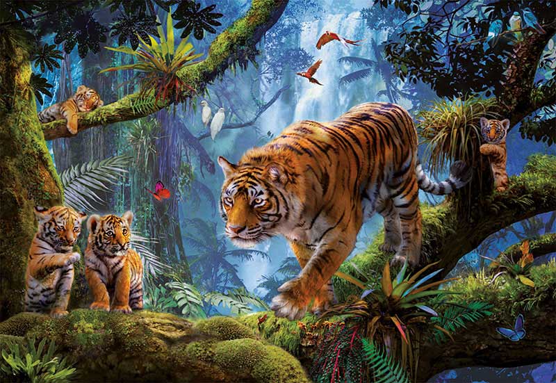 Puzzle Educa Tigres en el Árbol de 1000 Piezas