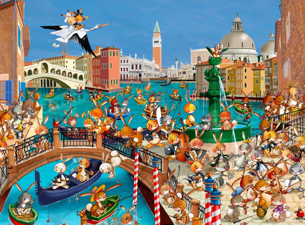 Puzzle Grafika Conejos en Venecia de 2000 Piezas