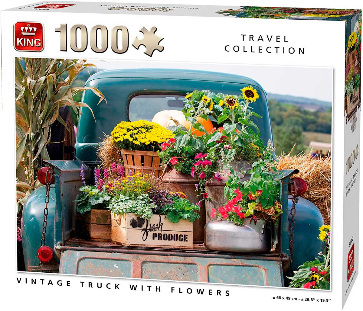 Puzzle King Camioneta Vintage Con Flores de 1000 Piezas