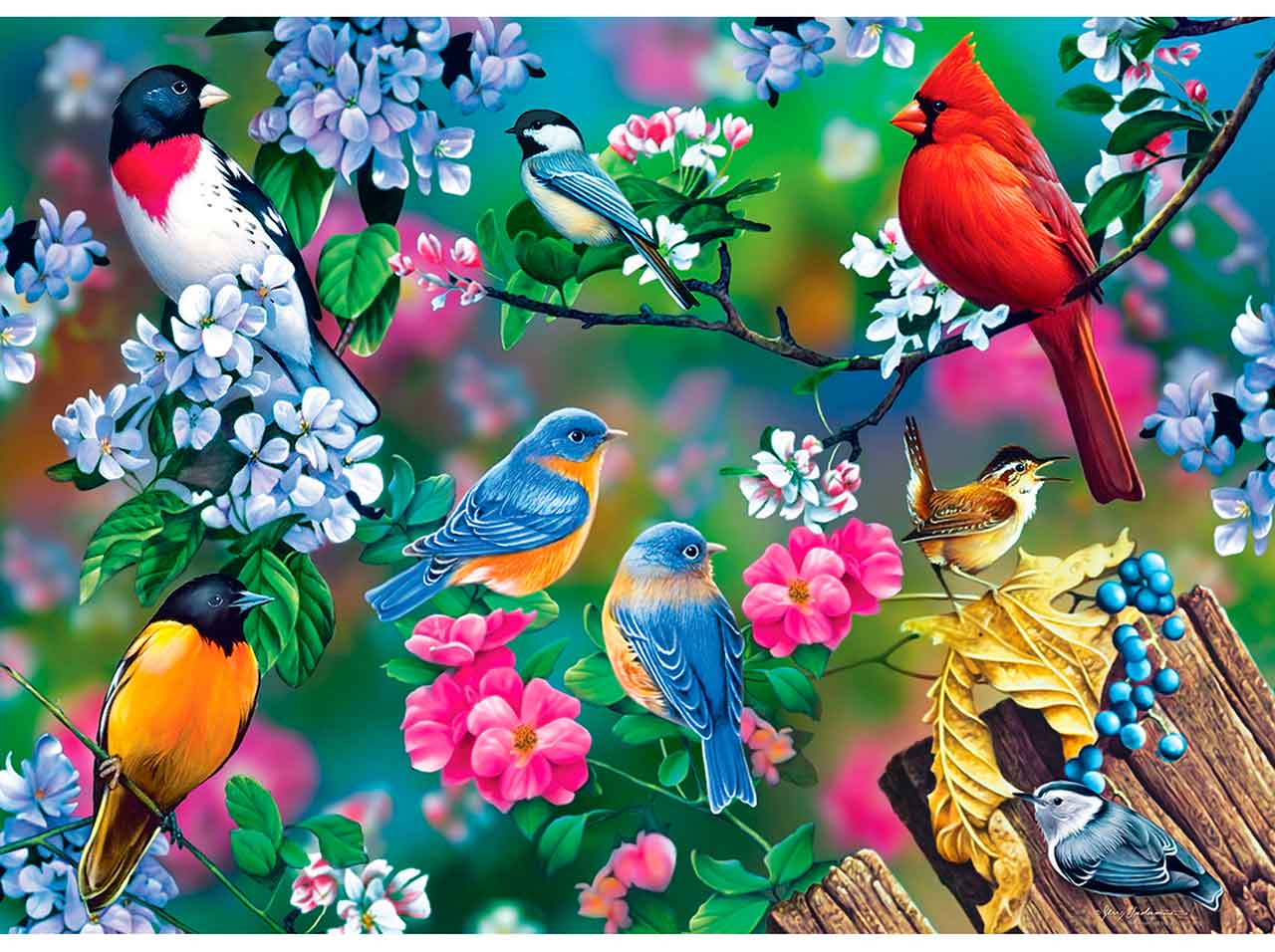Puzzle MasterPieces Collage de Pájaros Cantores de 1000 Piezas