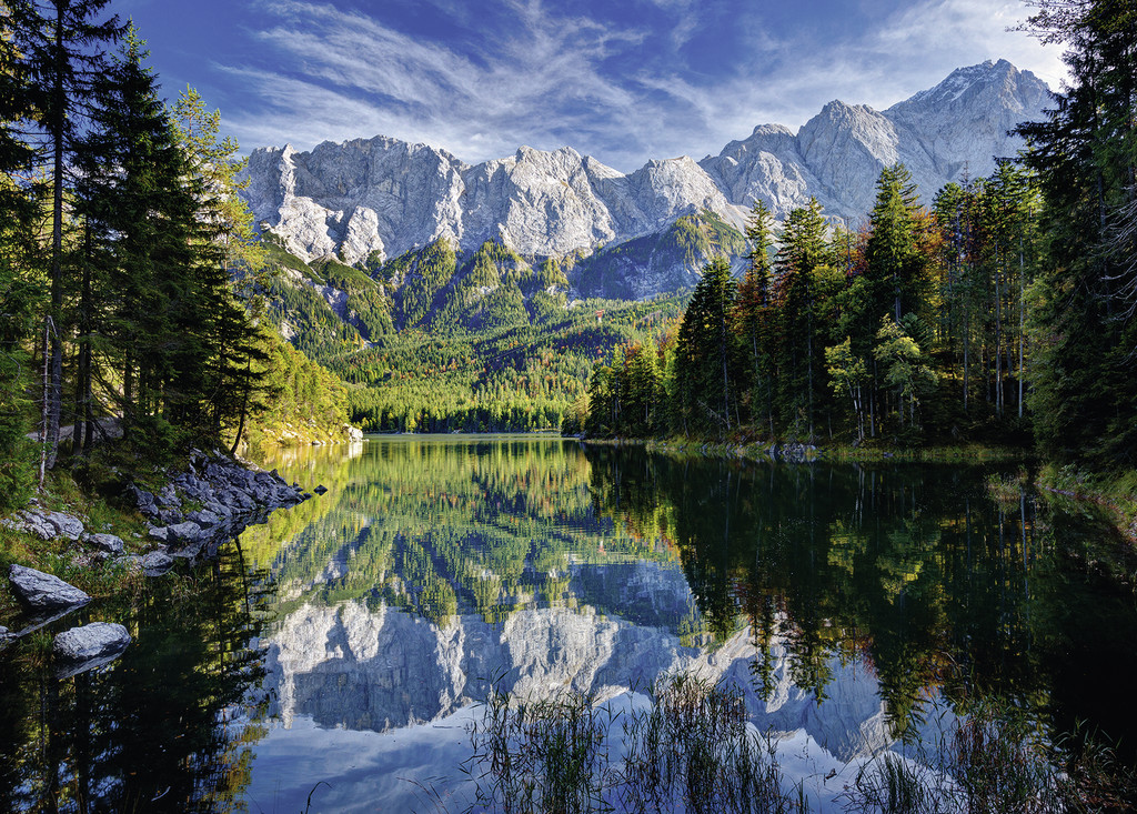 Puzzles de Paisajes, Puzzle Ravensburger El Lago de Eib, Montañas Wetterstein de 1000