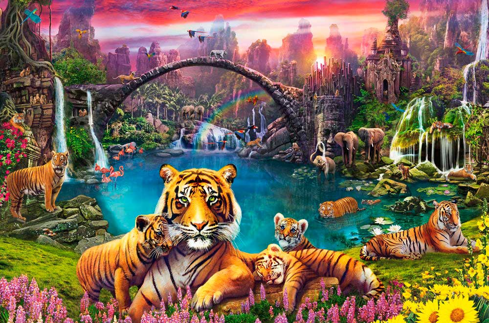 Puzzle Ravensburger Tigres en Laguna Paradisíaca de 3000 Piezas