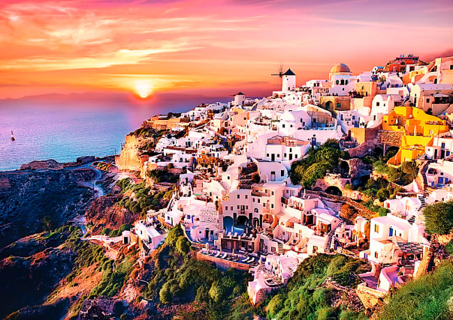 Puzzle Trefl Atardecer en Santorini de 1000 Piezas