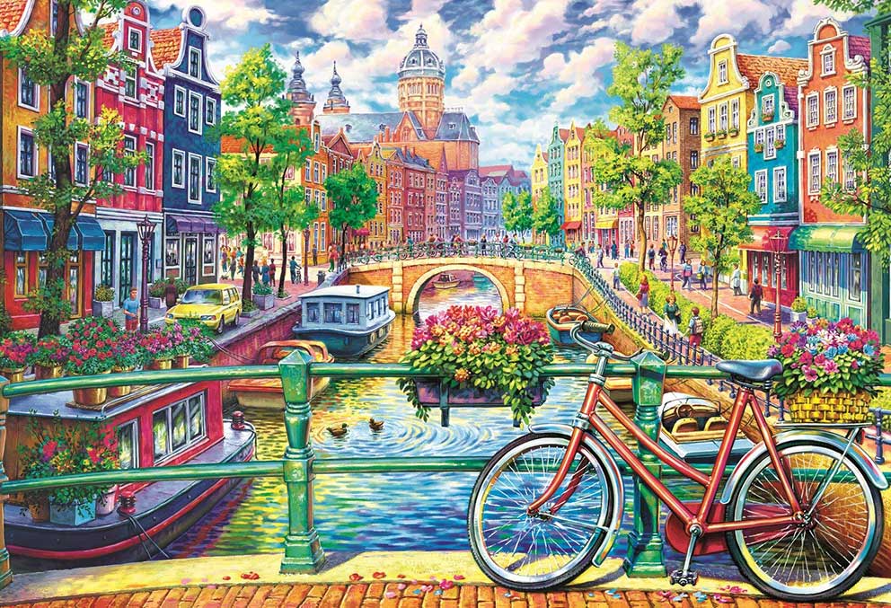 Puzzle Trefl Bicicleta en el Canal de Amsterdam de 1500 Piezas