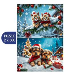Puzzle Alipson Gatitos Y Cachorros Navideños de 2x500 Piezas