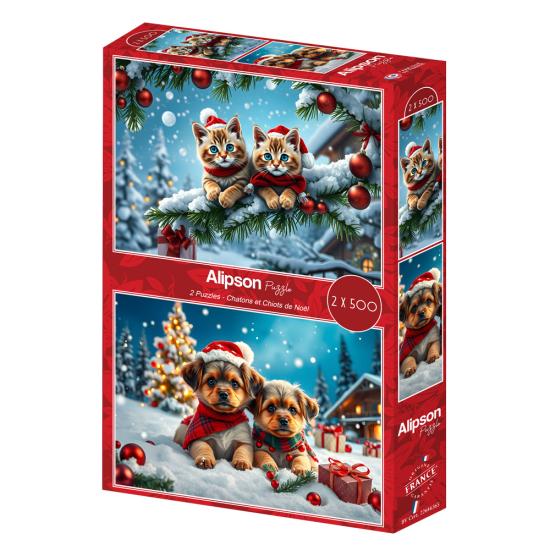 Puzzle Alipson Gatitos Y Cachorros Navideños de 2x500 Piezas