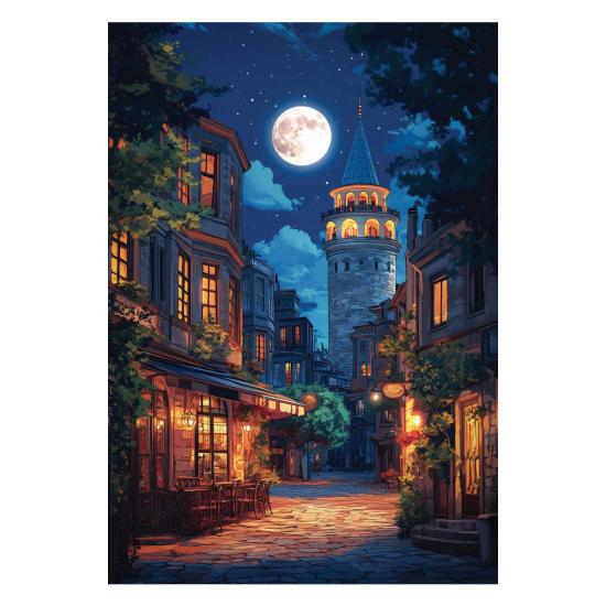 Puzzle Anatolian Barrio Galata con Luna Llena de 500 Piezas