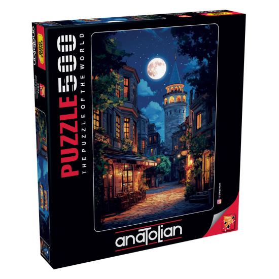 Puzzle Anatolian Barrio Galata con Luna Llena de 500 Piezas