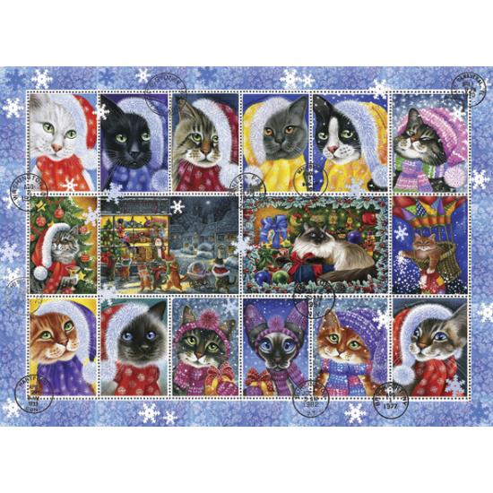 Puzzle Anatolian Colección Navidad  Sellos de Gatos 1000 Piezas Puzzle Anatolian Colección Navidad  Sellos de Gatos 1000 Piezas