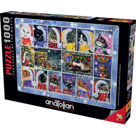 Puzzle Anatolian Colección Navidad  Sellos de Gatos 1000 Piezas Puzzle Anatolian Colección Navidad  Sellos de Gatos 1000 Piezas