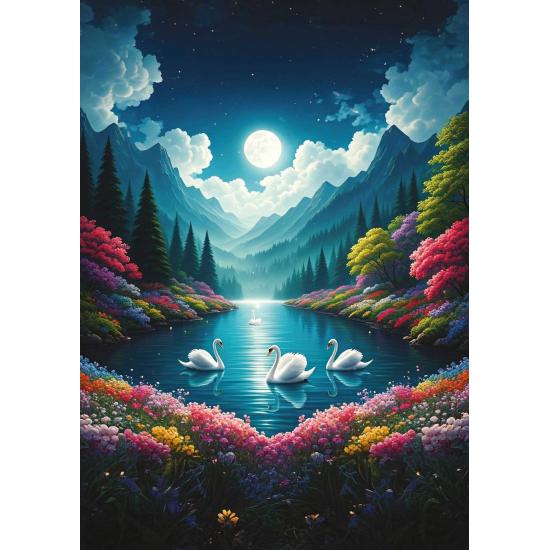 Puzzle Art Puzzle Lago de los Cisnes a la Luz de la Luna de 500