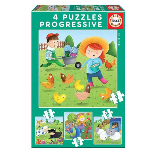 Puzzle Baby Educa Progresivo Animales De La Granja 6-9-12-16 Pzs