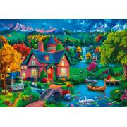 Puzzle Bluebird Casa Colorida Cerca Del Lago de 1000 Piezas
