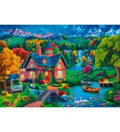 Puzzle Bluebird Casa Colorida Cerca Del Lago de 1000 Piezas