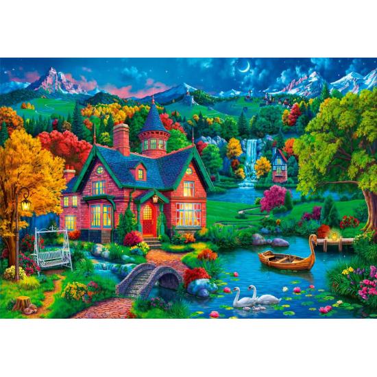Puzzle Bluebird Casa Colorida Cerca Del Lago de 1000 Piezas