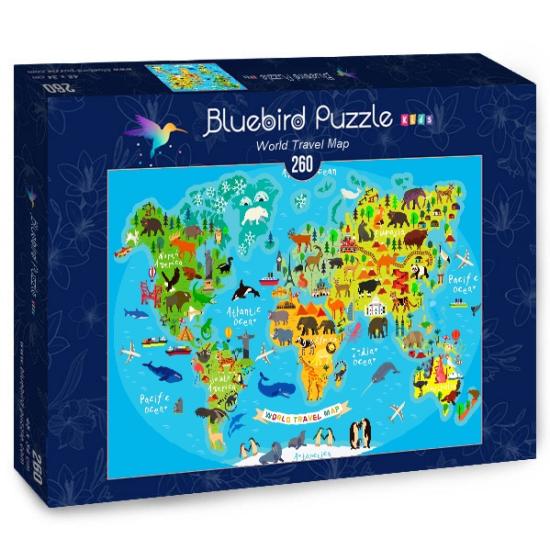 Puzzle Bluebird Mapa de Viajes Mundial de 260 Piezas