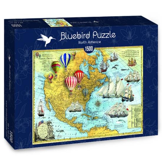 Puzzle Bluebird Mapa Vintage de Norteamérica de 1500 Piezas