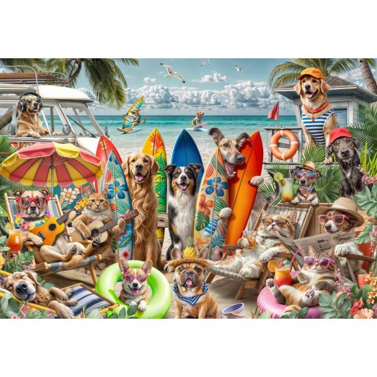 Puzzle Bluebird Perros y Gatos en la Playa de 1000 Piezas