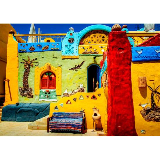 Puzzle Bluebird Pueblo Africano Colorido de 1500 Piezas