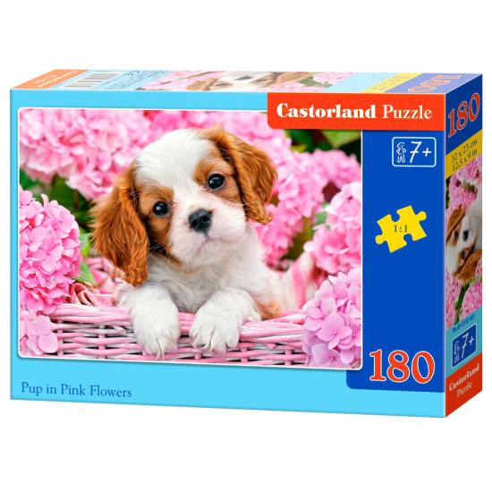 Puzzle Castorland Cachorro en Flores Rosas de 180 Piezas