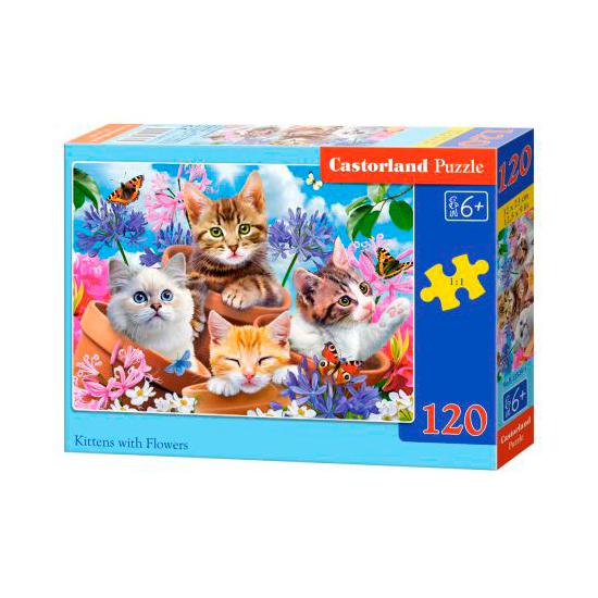 Puzzle Castorland Gatitos, Flores y Mariposas de 120 Pzs