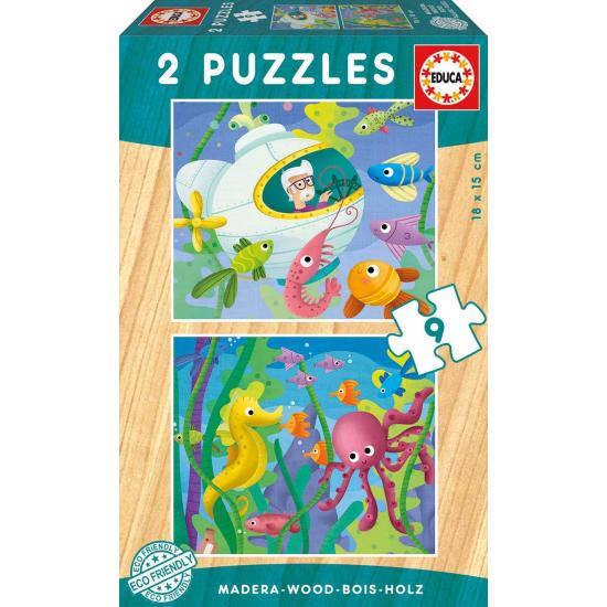 Puzzle Educa Animales Acuáticos de 2 x 9 Piezas Madera