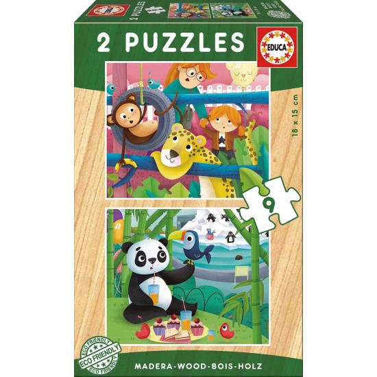 Puzzle Educa Animales del Zoo de 2 x 9 Piezas Madera