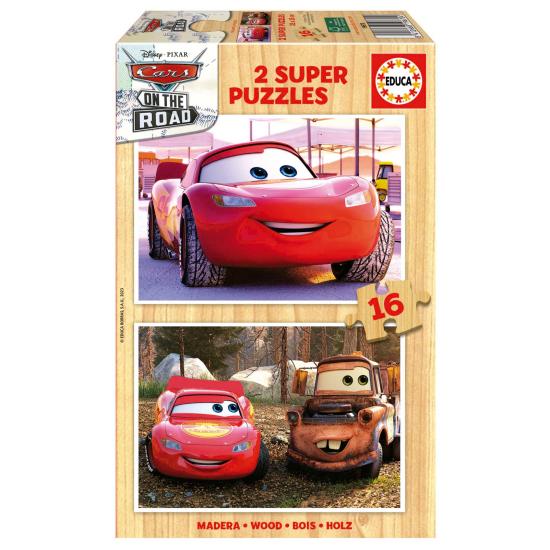Puzzle Educa Cars On The Road de 2 x 16 Piezas Madera Puzzle Educa Cars On The Road de 2 x 16 Piezas Madera