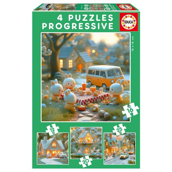 Puzzle Educa Ciudad de Conejitos Progresivos 12+16+20+25 Pzs