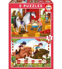 Puzzle Educa Cuidando Caballos de 2 x 48 Piezas