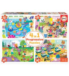 Puzzle Educa Día en la Escuela Multi Progresivo 20+40+60+80 pzs