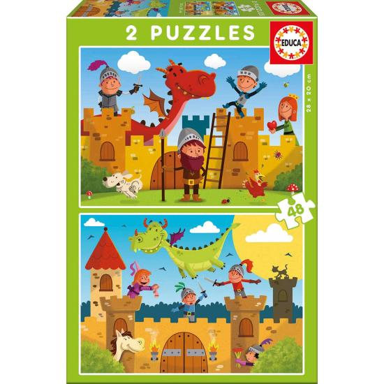 Puzzle Educa Dragones y Caballeros de 2 x 48 Piezas Puzzle Educa Dragones y Caballeros de 2 x 48 Piezas