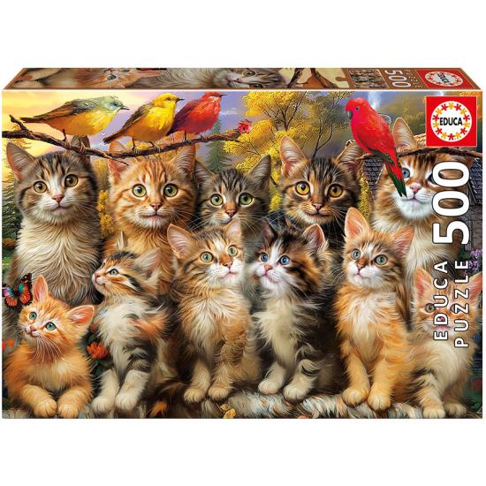Puzzle Educa Gatitos y Pájaros de 500 Piezas