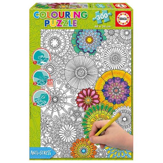 Puzzle Educa Grandes Flores Hermosas coloréame de 300 Piezas