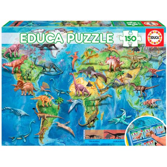 Puzzle Educa Mapamundi Dinosaurios de 150 Piezas