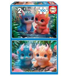 Puzzle Educa Monstruos Adorables 2 x 100 Piezas