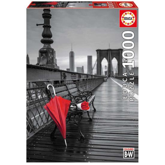 Puzzle Educa Paraguas Rojo, Puente de Brooklyn de 1000 Piezas