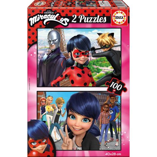 Puzzle Educa Prodigiosa: Las Aventuras de Ladybug 2 x 100 Pieza