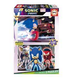 Puzzle Educa Sonic Prime Neón de 2 x 100 Piezas