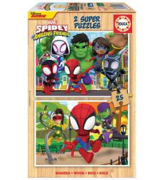 Puzzle Educa Spidey and Friends de 2 x 25 Piezas Madera