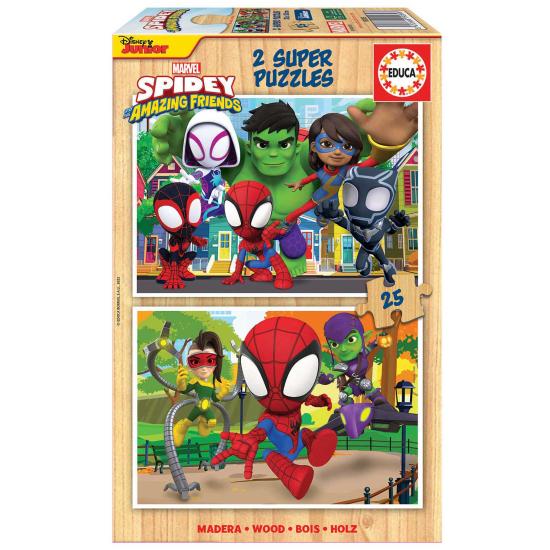 Puzzle Educa Spidey and Friends de 2 x 25 Piezas Madera