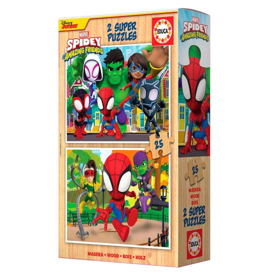 Puzzle Educa Spidey and Friends de 2 x 25 Piezas Madera